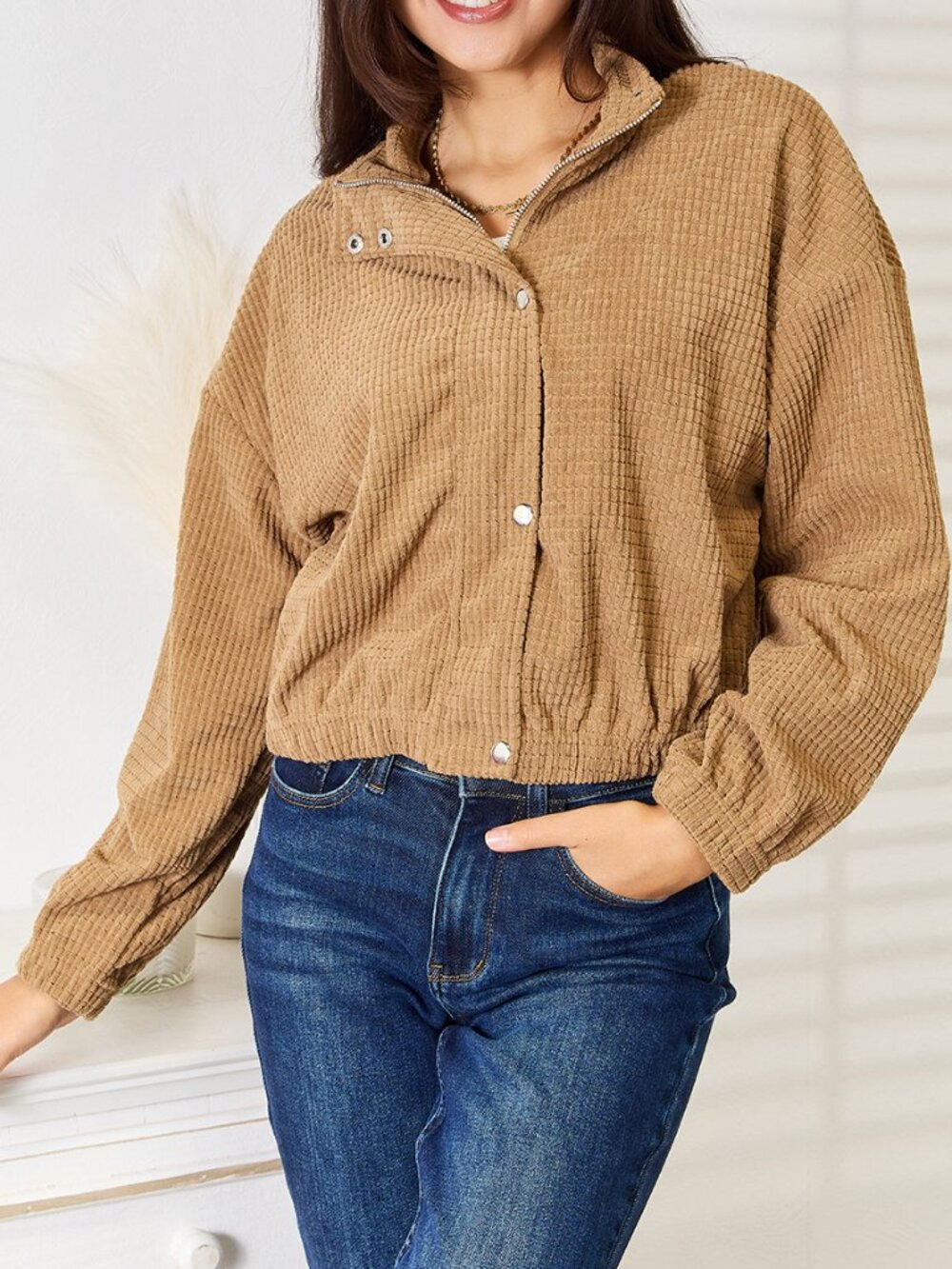DOUBLE TAKE NWT Tan Textured Corduroy Cropped Snap Jacket Size Small